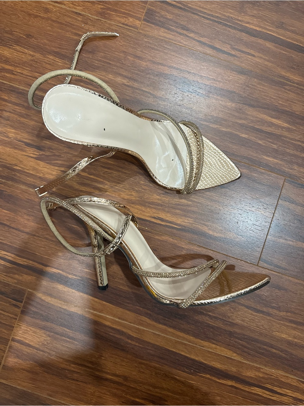 Elegant Metallic Gold Strappy Women's Heels